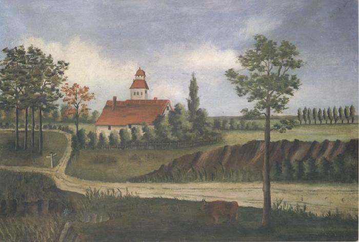 Henri Rousseau Landscape with Farm and Cow